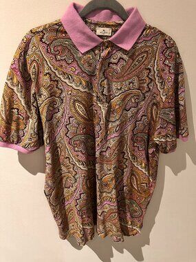 Authentic Etro Milano Men's Designer Paisley Cotton Polo - Made in Italy - XL
